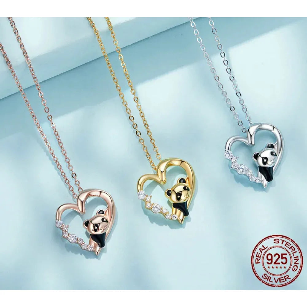 925 Sterling Silver Baby Panda Crystal Necklace | Enamel Cute Animal Charm Chain Link | Women’s Gift - 17.71’’ SCN453