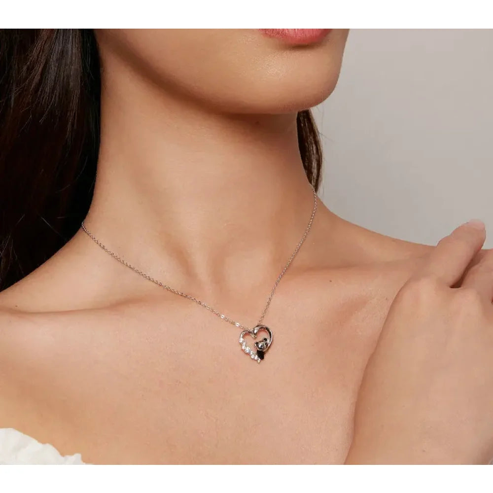 925 Sterling Silver Baby Panda Crystal Necklace | Enamel Cute Animal Charm Chain Link | Women’s Gift - 17.71’’ SCN453