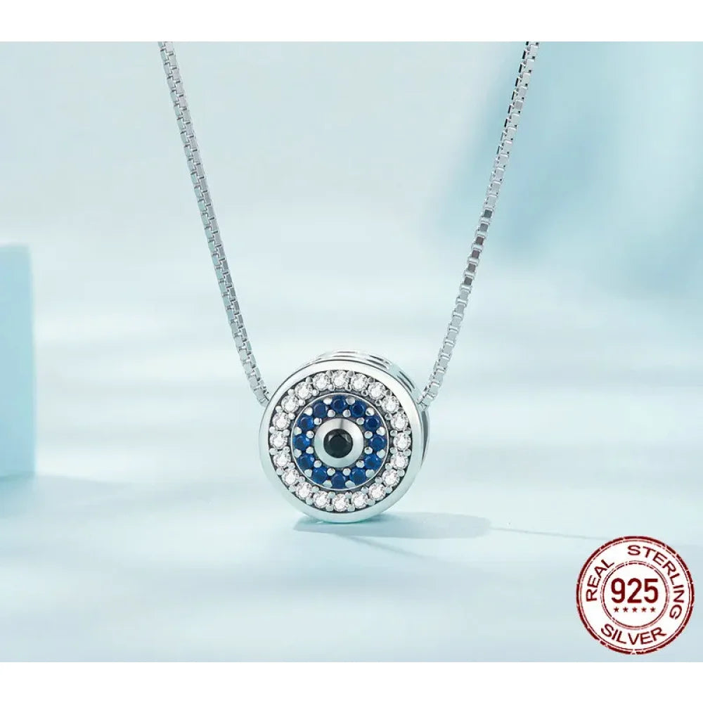 925 Sterling Silver Blue Crystal Evil Eye Necklace | Lucky Neck Chain | Women’s Birthday Gift Fine jewellery - Necklaces
