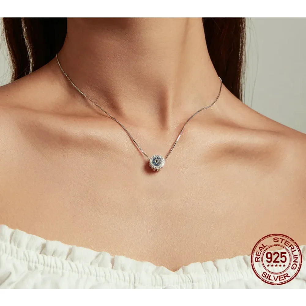 925 Sterling Silver Blue Crystal Evil Eye Necklace | Lucky Neck Chain | Women’s Birthday Gift Fine jewellery - Necklaces