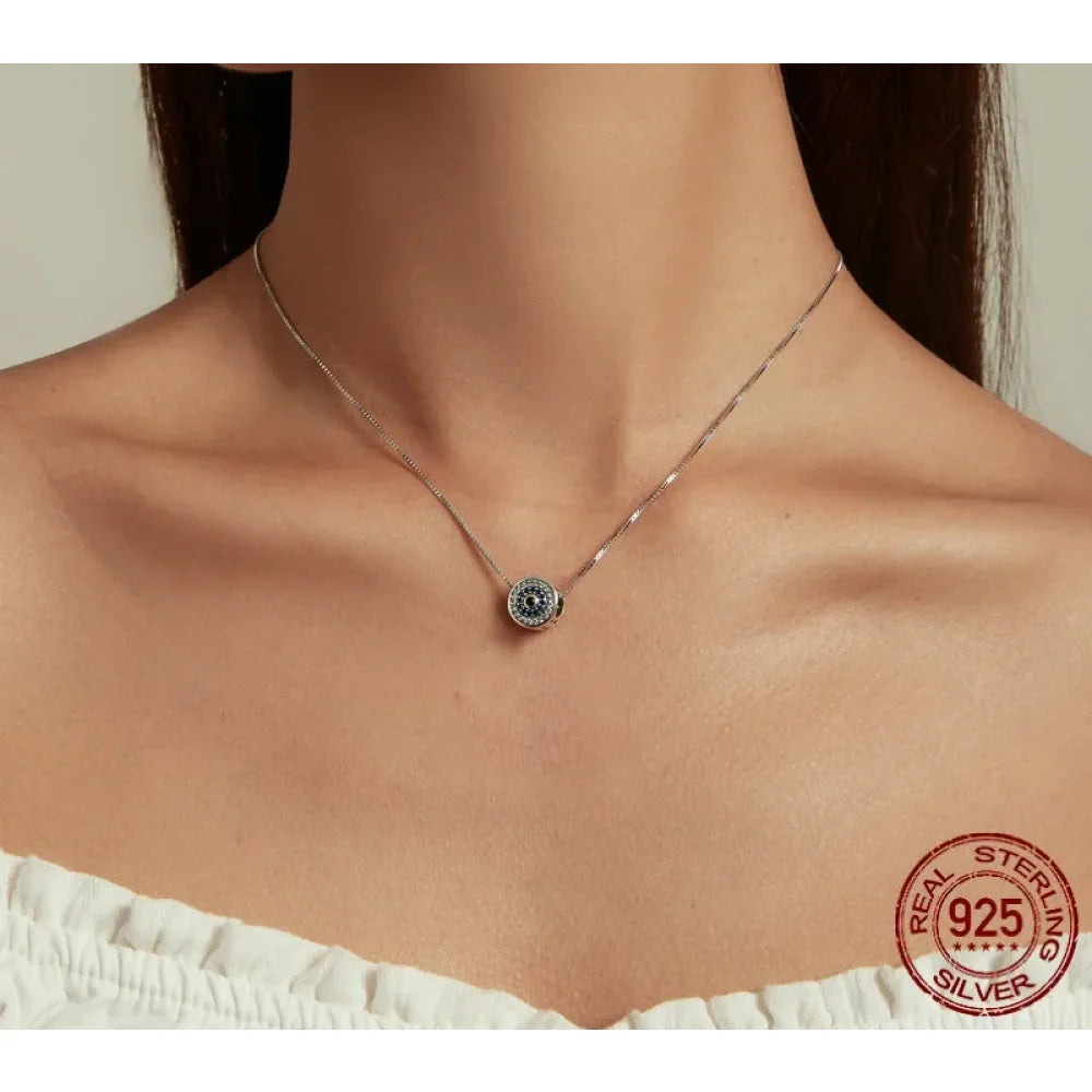 925 Sterling Silver Blue Crystal Evil Eye Necklace | Lucky Neck Chain | Women’s Birthday Gift Fine jewellery - Necklaces
