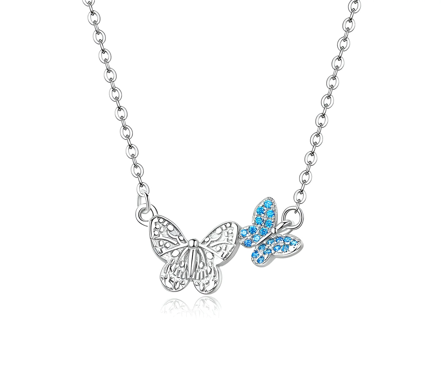 Soar with Style: Blue Zircon Korean Style Sterling Silver Butterfly Necklace - Necklaces