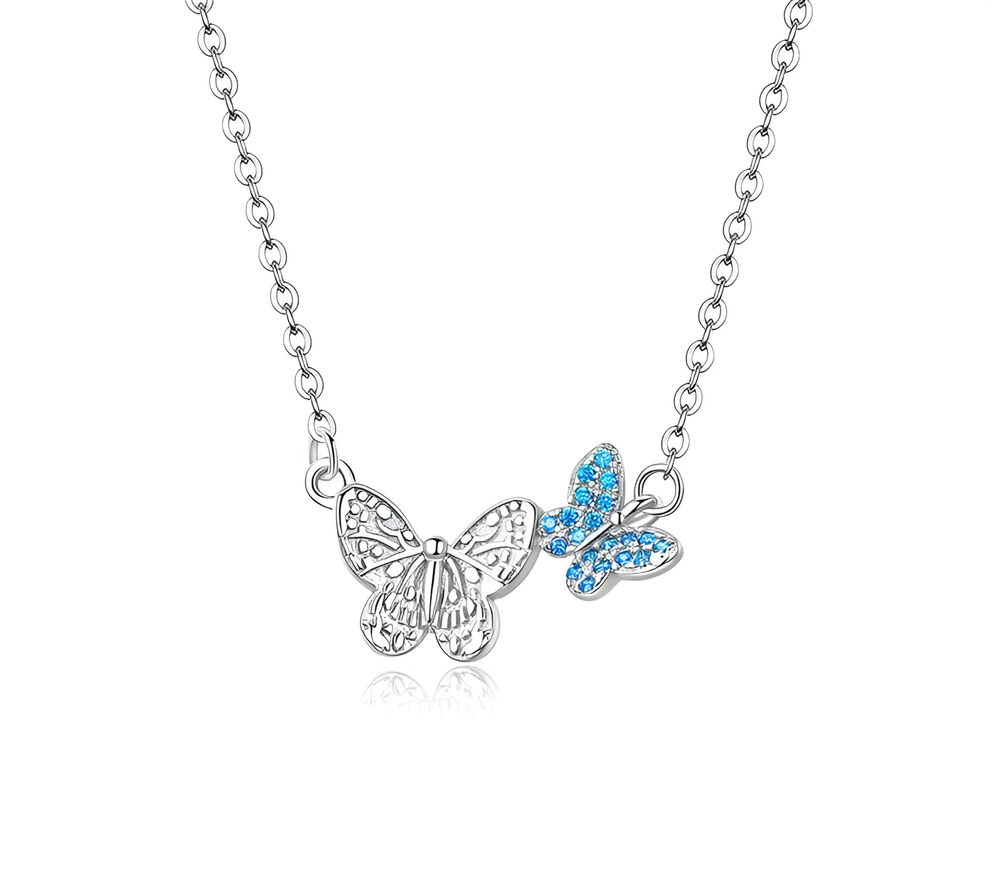 Soar with Style: Blue Zircon Korean Style Sterling Silver Butterfly Necklace - Necklaces