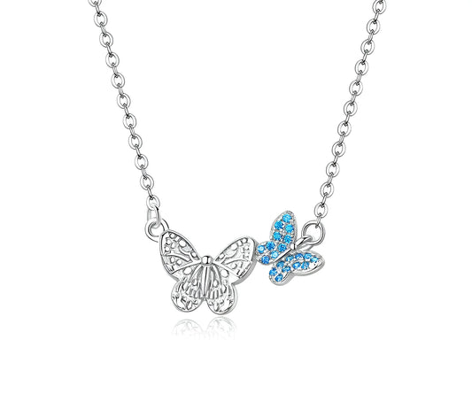 Soar with Style: Blue Zircon Korean Style Sterling Silver Butterfly Necklace - Necklaces