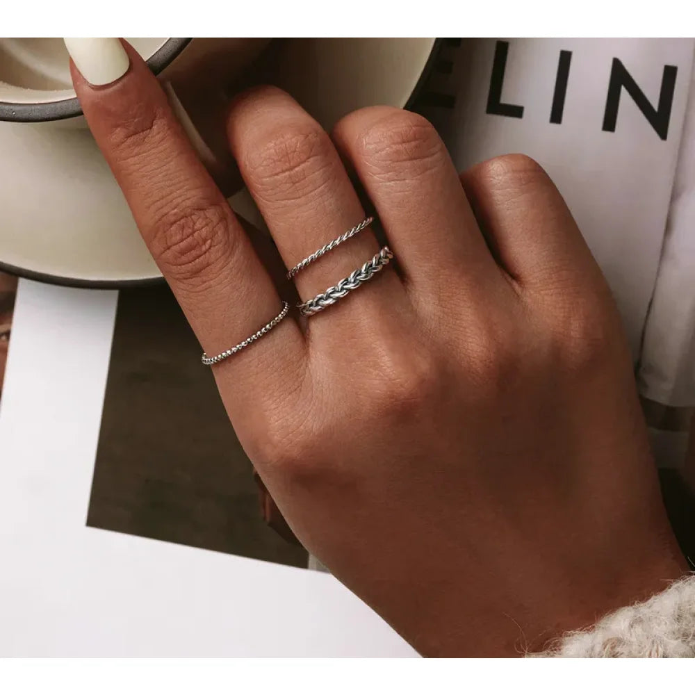 925 Sterling Silver Braided Texture Twisted Eternity Band Stackable Rings - Fine jewellery