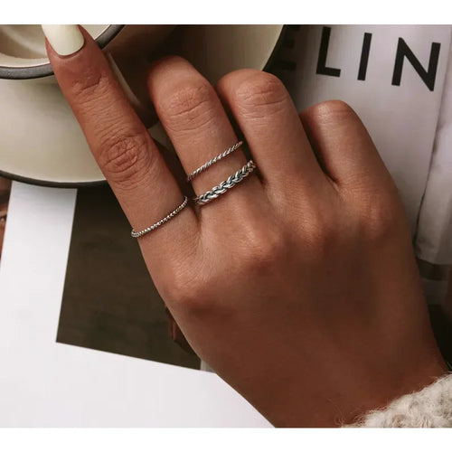 925 Sterling Silver Braided Texture Twisted Eternity Band Stackable Rings Fine Jewelry
