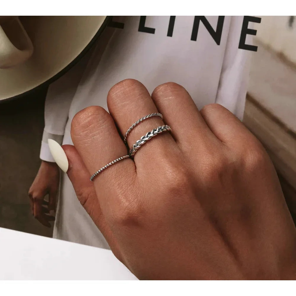 925 Sterling Silver Braided Texture Twisted Eternity Band Stackable Rings - Fine jewellery