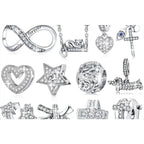 925 Sterling Silver Clear 5A Crystal Collection Family Heart Cross Charm Beads For Bracelet & Necklace Pendant Charms