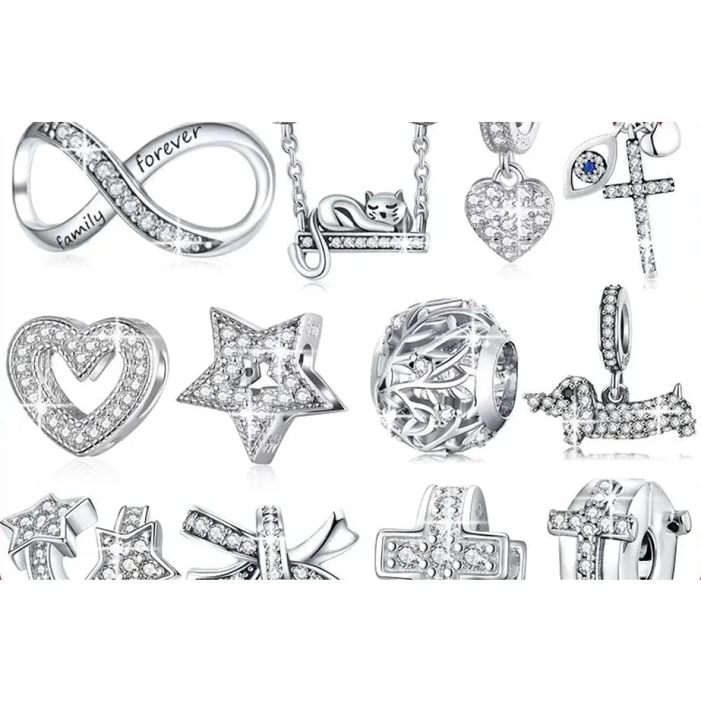 925 Sterling Silver Clear 5A Crystal Collection Family Heart Cross Charm Beads for Bracelet & Necklace Pendant - Charms