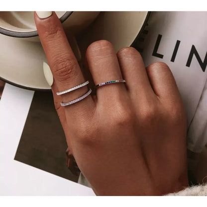 925 Sterling Silver CZ Simulated Diamond Stackable Ring Platinum Plated Eternity Bands for Women - Rings