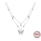 925 Sterling Silver Double layer Tassel Butterfly Pendant Necklace for Women Elegant Fine jewelry Necklaces