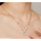 925 Sterling Silver Double layer Tassel Butterfly Pendant Necklace for Women Elegant Fine jewelry Necklaces