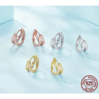 925 Sterling Silver Elegant Geometry Zircon Crystal Double Rings Ear Hoop Earrings