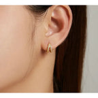 925 Sterling Silver Elegant Geometry Zircon Crystal Double Rings Ear Hoop Earrings