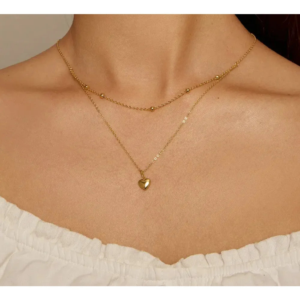 925 Sterling Silver Heart Pendant Necklace - Elegant Double Layer Choker for Women - BSN168 - Necklaces