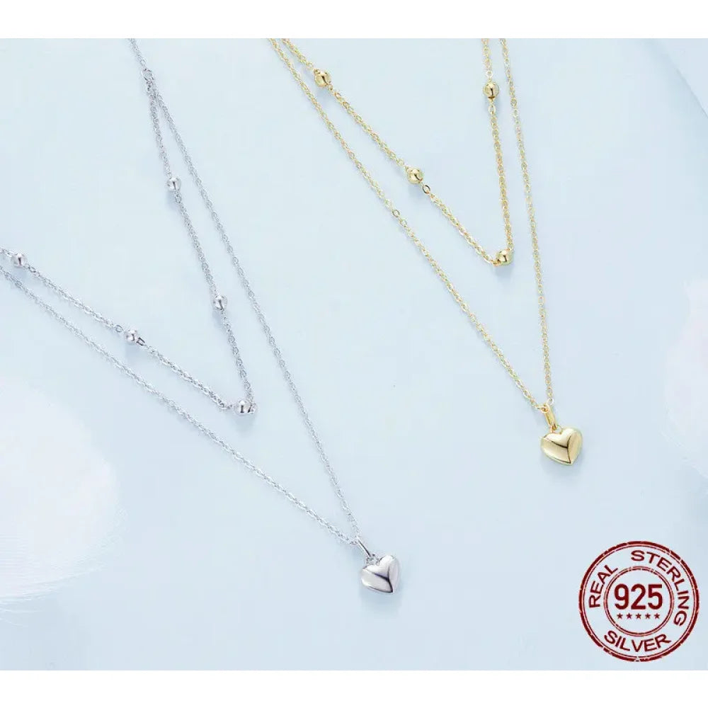 925 Sterling Silver Heart Pendant Necklace - Elegant Double Layer Choker for Women - BSN168 - Necklaces