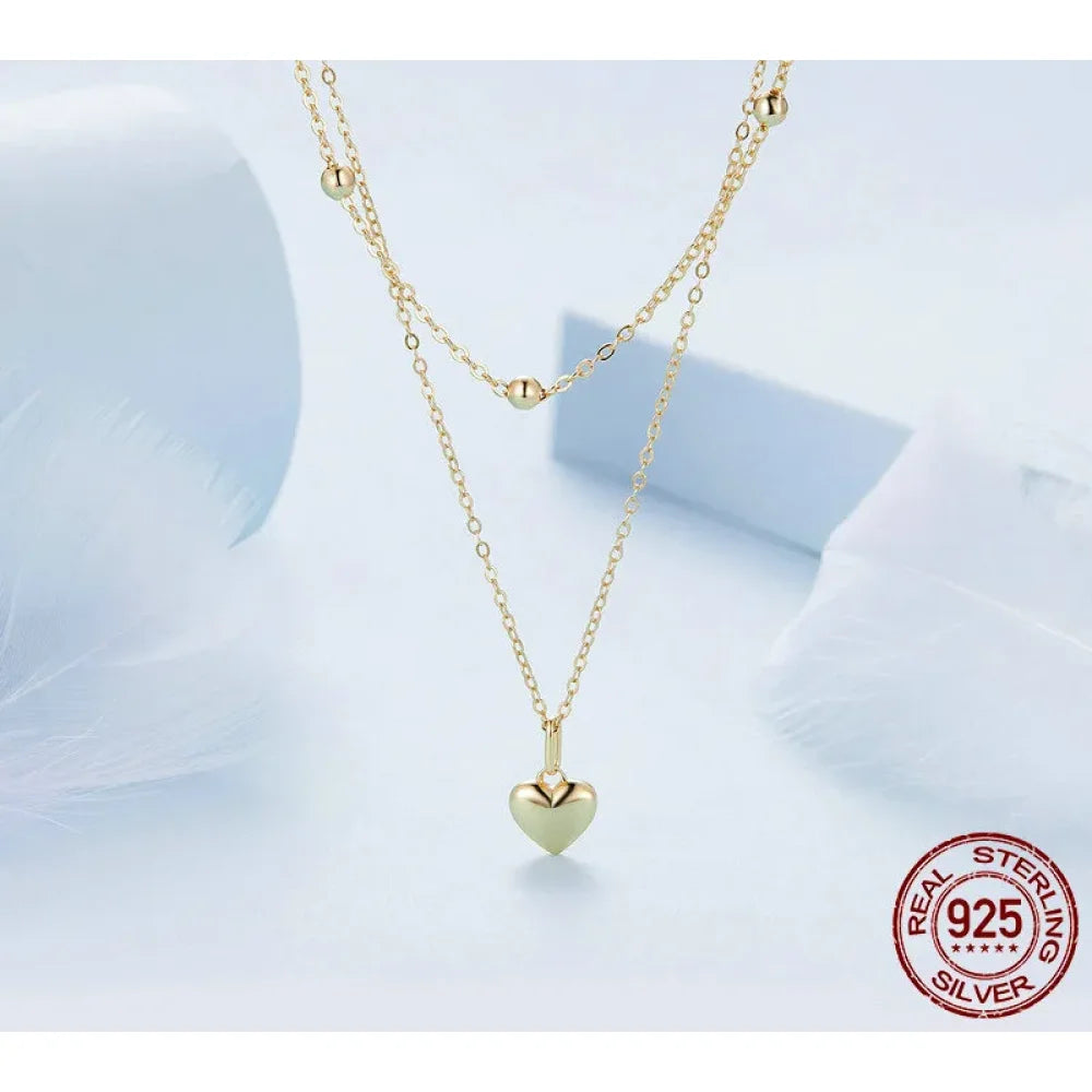 925 Sterling Silver Heart Pendant Necklace - Elegant Double Layer Choker for Women - BSN168 - Necklaces