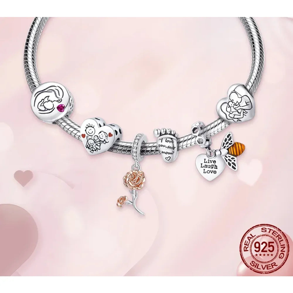 925 Sterling Silver Maternal Love Charm DIY - Touching Baby Feet Pendant for Bracelet - Charms
