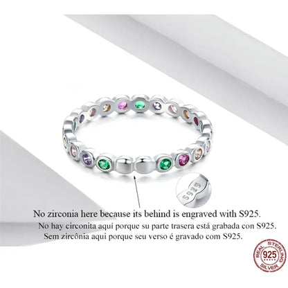 925 Sterling Silver Multicolor Zircon Finger Ring for Women - Trendy Fashion Dazzling CZ Stone Anillos jewellery Gift