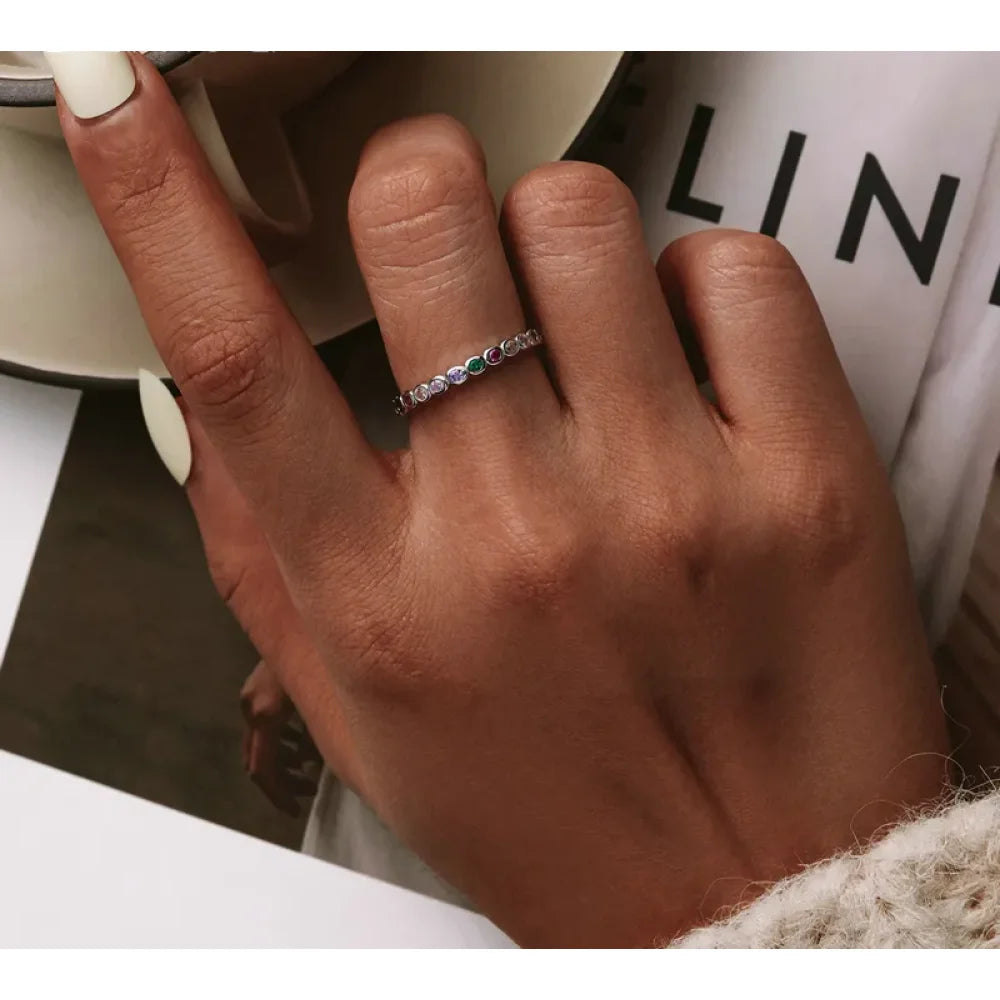 925 Sterling Silver Multicolor Zircon Finger Ring for Women - Trendy Fashion Dazzling CZ Stone Anillos jewellery Gift