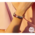 925 Sterling Silver Pink Flower Murano Glass Beads Diy Bracelet Charms For A Festive Touch (Scz001) Bead