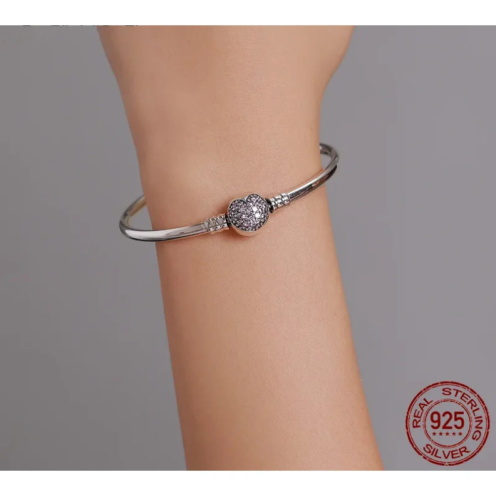 925 Sterling Silver Snake Chain Bangle & Bracelet Pave Setting CZ for Women Pendant Charm Bead DIY Luxury jewellery