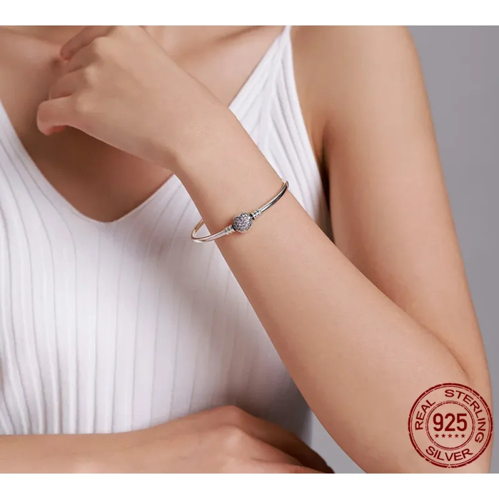 925 Sterling Silver Snake Chain Bangle & Bracelet Pave Setting CZ for Women Pendant Charm Bead DIY Luxury jewellery