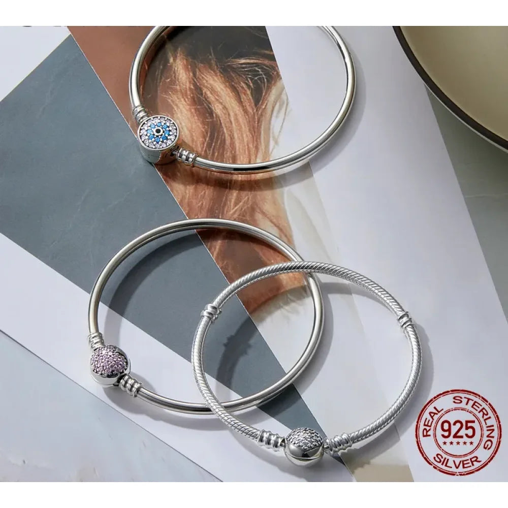 925 Sterling Silver Snake Chain Bangle & Bracelet Pave Setting CZ for Women Pendant Charm Bead DIY Luxury jewellery