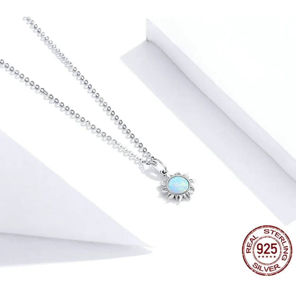 925 Sterling Silver White Opal Sun Pendant Necklace - Apollo Chain for Women - Necklaces