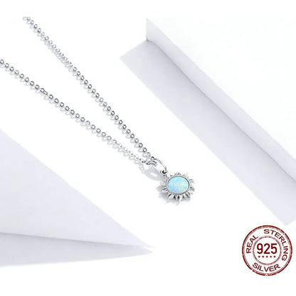 925 Sterling Silver White Opal Sun Pendant Necklace - Apollo Chain for Women - Necklaces
