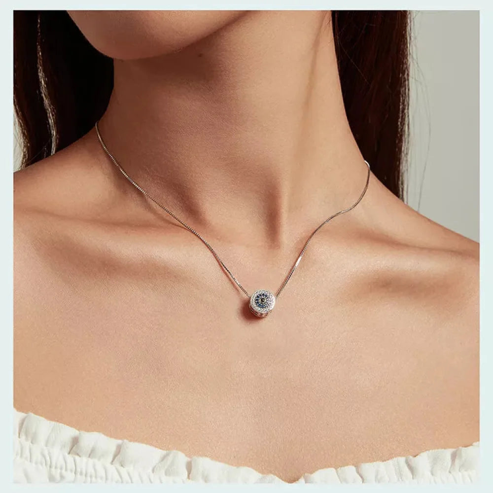 925 Sterling Silver Blue Crystal Evil Eye Necklace | Lucky Neck Chain | Women’s Birthday Gift Fine jewellery - Necklaces