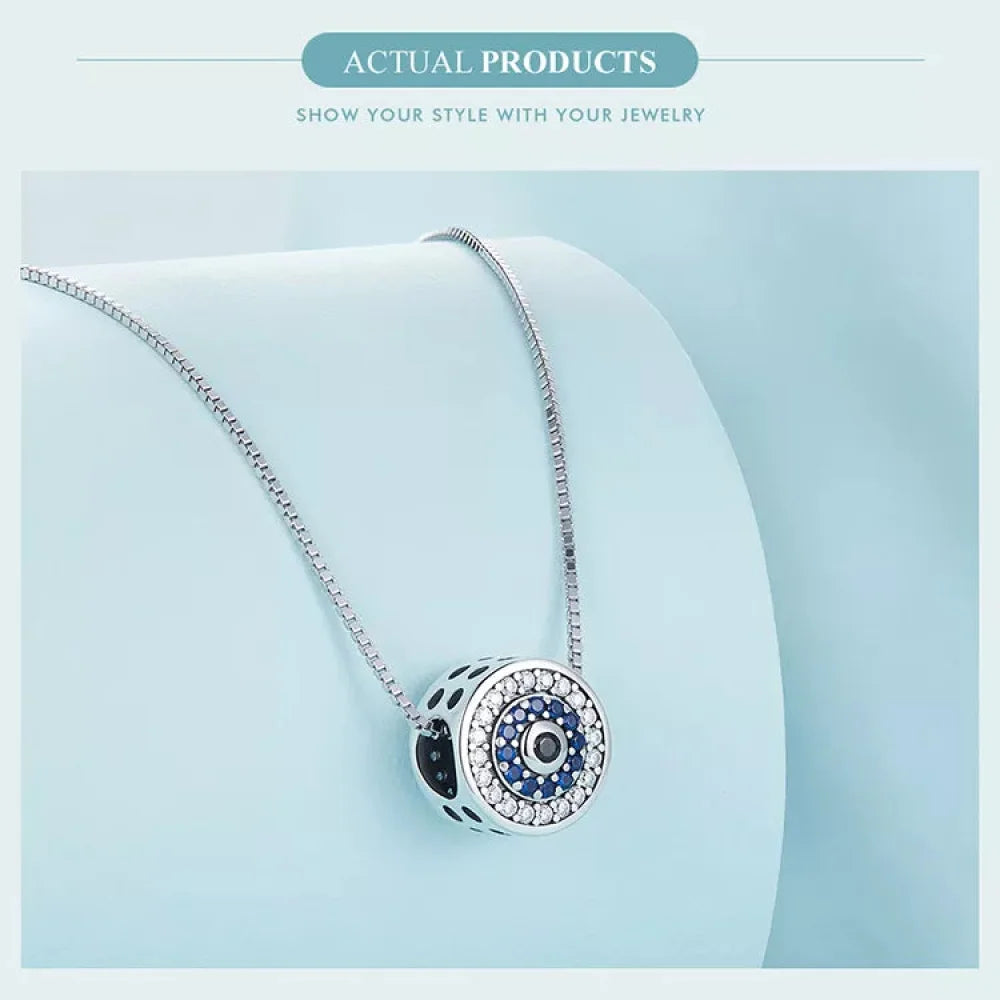 925 Sterling Silver Blue Crystal Evil Eye Necklace | Lucky Neck Chain | Women’s Birthday Gift Fine jewellery - Necklaces