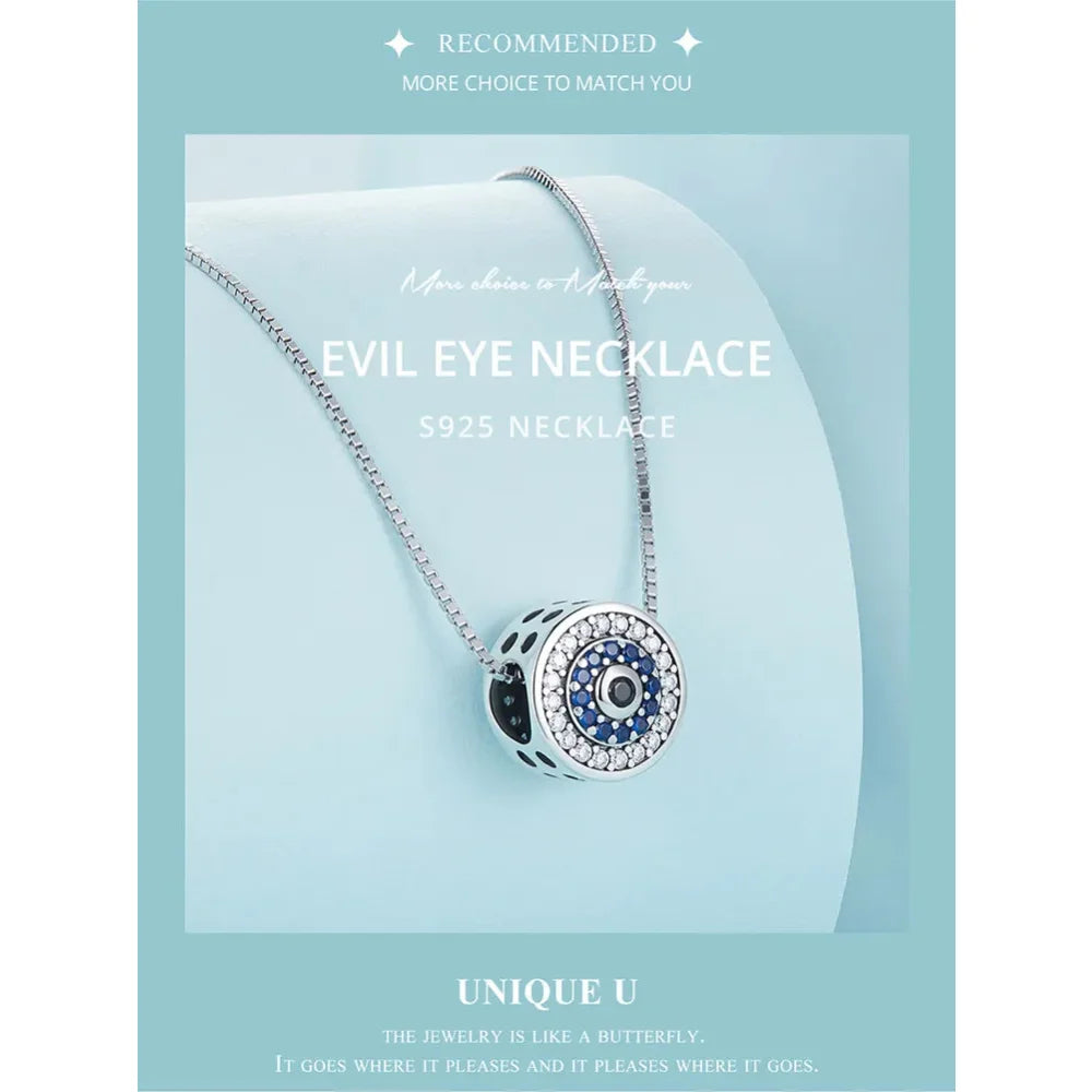 925 Sterling Silver Blue Crystal Evil Eye Necklace | Lucky Neck Chain | Women’s Birthday Gift Fine jewellery - Necklaces