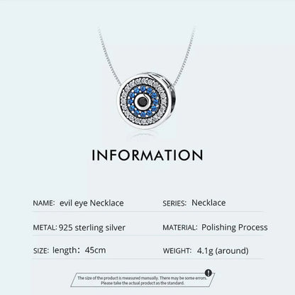 925 Sterling Silver Blue Crystal Evil Eye Necklace | Lucky Neck Chain | Women’s Birthday Gift Fine jewellery - Necklaces
