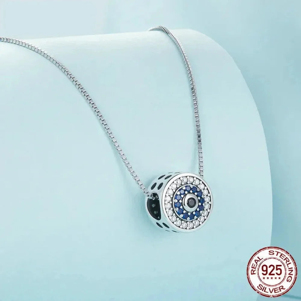 925 Sterling Silver Blue Crystal Evil Eye Necklace | Lucky Neck Chain | Women’s Birthday Gift Fine jewellery - Necklaces