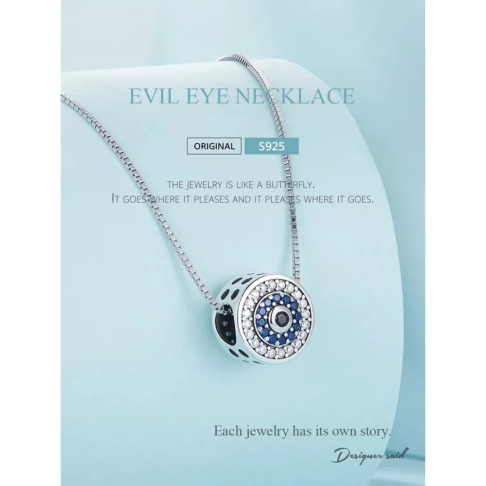 925 Sterling Silver Blue Crystal Evil Eye Necklace | Lucky Neck Chain | Women’s Birthday Gift Fine jewellery - Necklaces