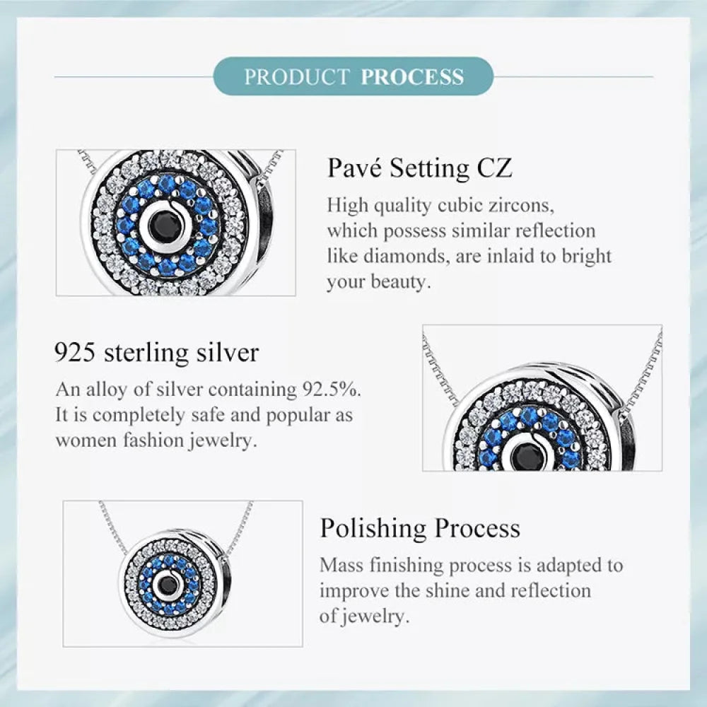 925 Sterling Silver Blue Crystal Evil Eye Necklace | Lucky Neck Chain | Women’s Birthday Gift Fine jewellery - Necklaces