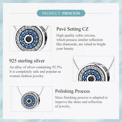 925 Sterling Silver Blue Crystal Evil Eye Necklace | Lucky Neck Chain | Women’s Birthday Gift Fine jewellery - Necklaces