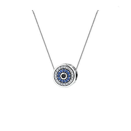925 Sterling Silver Blue Crystal Evil Eye Necklace | Lucky Neck Chain | Women’s Birthday Gift Fine jewellery - Necklaces