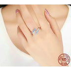 Adjustable Sterling Silver Willow Ring With Light Blue Cubic Zirconia Rings