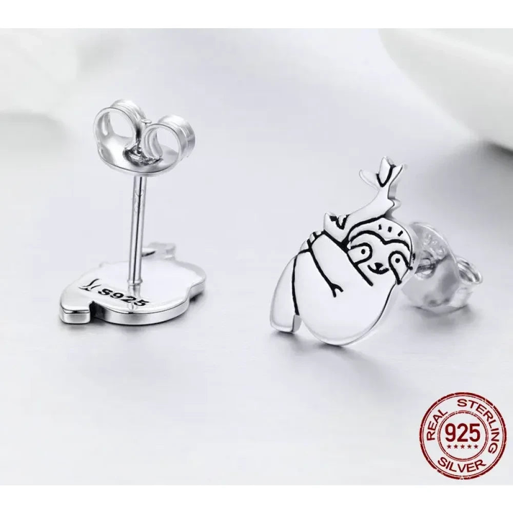 Adorable Sloth Stud Earrings in Sterling Silver - Cute Animal jewellery