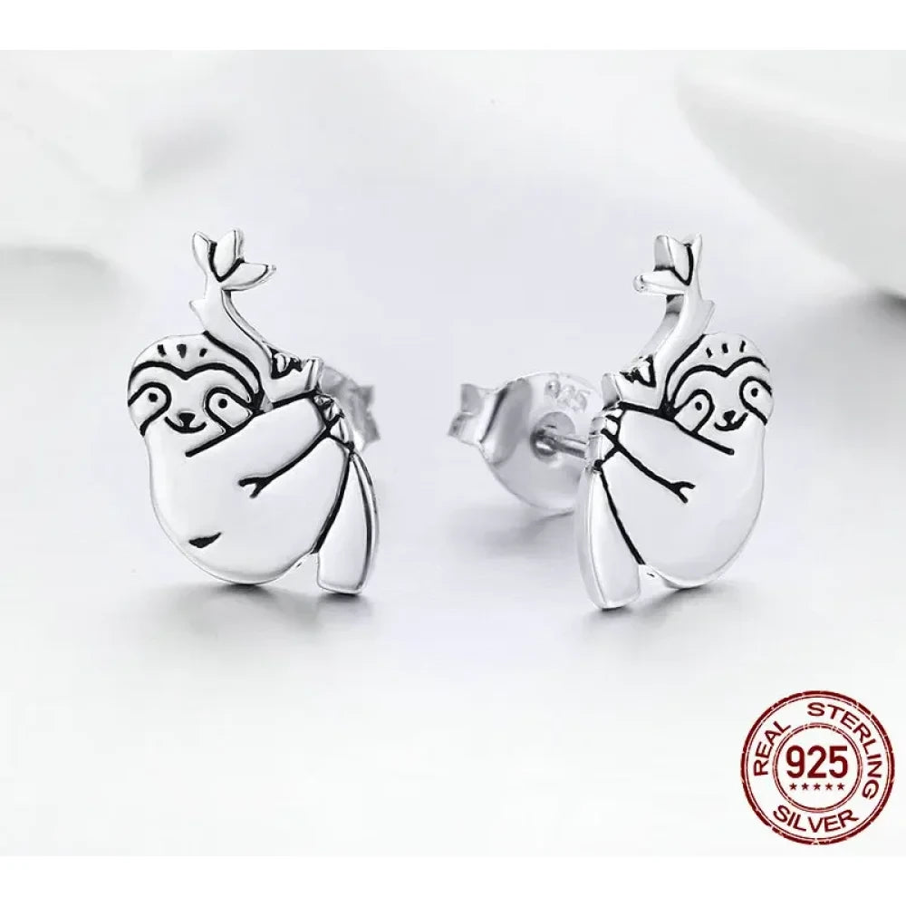 Adorable Sloth Stud Earrings in Sterling Silver - Cute Animal jewellery