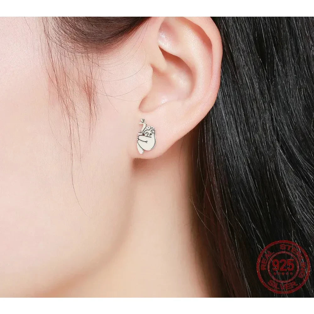 Adorable Sloth Stud Earrings in Sterling Silver - Cute Animal jewellery