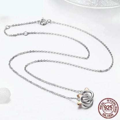 Connected Hearts: Sterling Silver Star/Heart/Cat Pendant Necklace - Necklaces