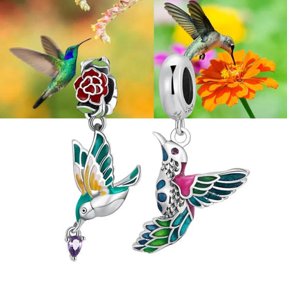 Springtime Charm - Sterling Silver Flower & Bird Pendant for Bracelets - Charms