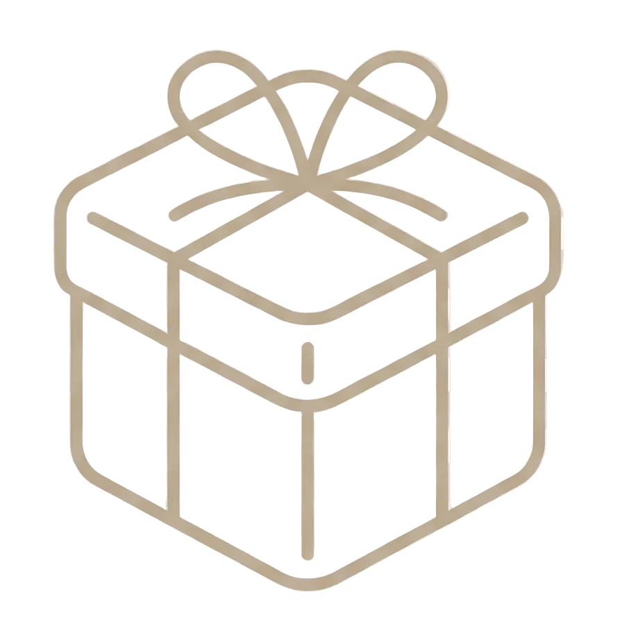 Beige outline of a gift box with a bow on a white background