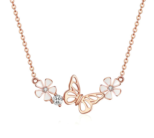Delicate Beauty: Korean Style 925 Sterling Silver Butterfly and Flower Choker Necklace - Necklaces