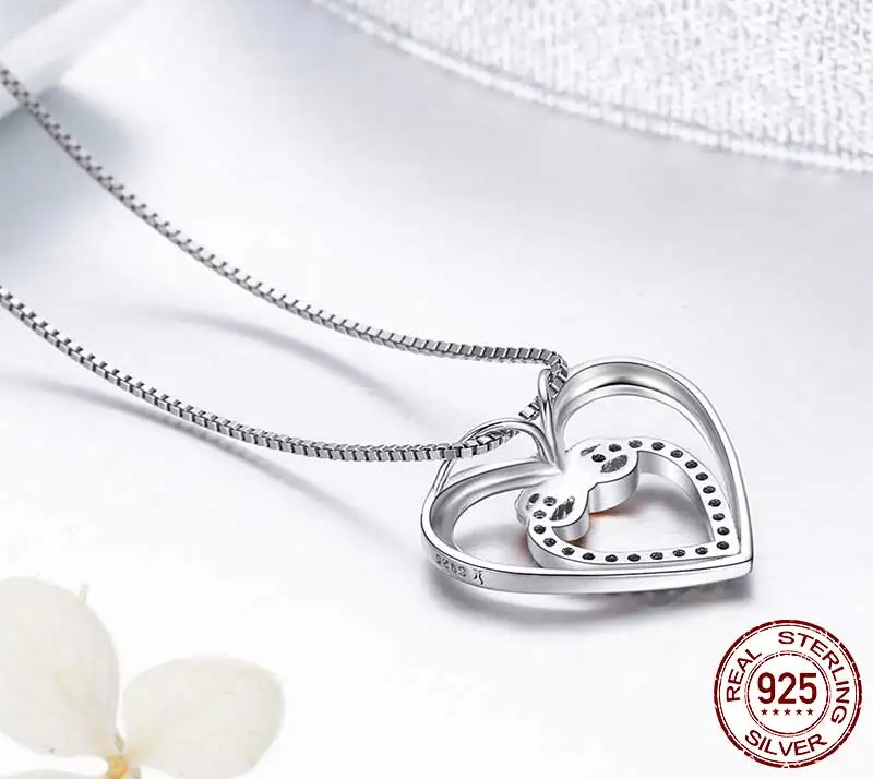 Entwined Hearts: Sterling Silver Infinity Necklace With Double Hearts Necklaces