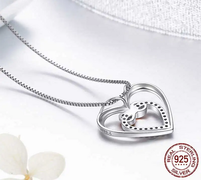 Entwined Hearts: Sterling Silver Infinity Necklace with Double Hearts - Necklaces