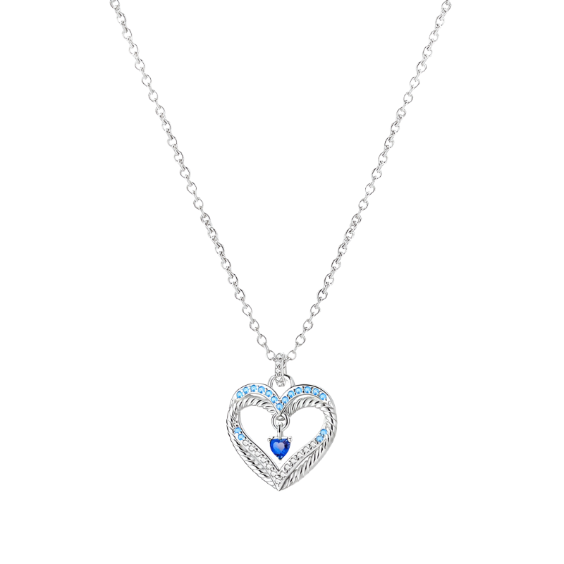 Filigree Heart Sterling Silver Necklace With Blue Gemstones - Pendant Necklaces